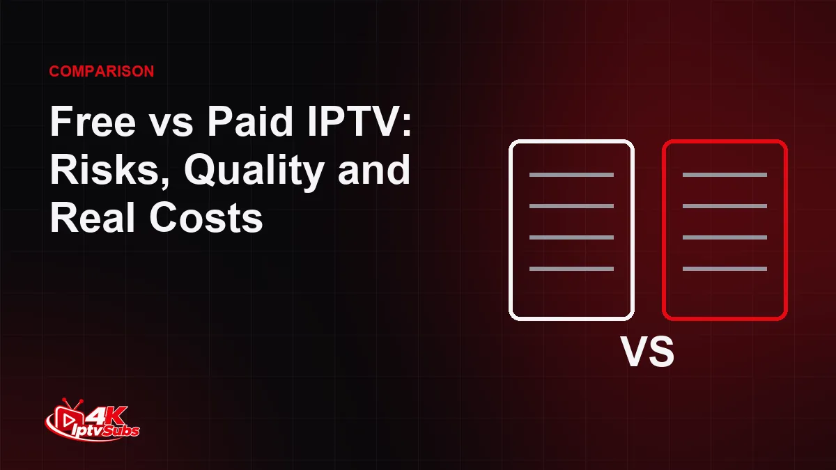 Comparison cards illustrating free versus paid IPTV