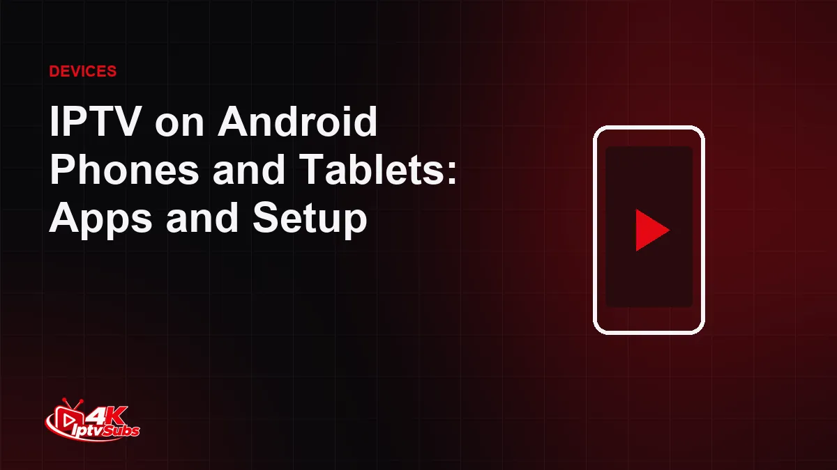 Smartphone illustration with a play button for IPTV on Android phones