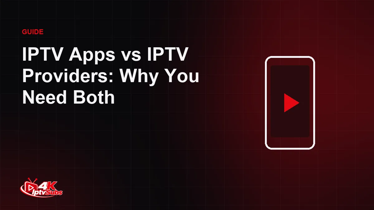 Phone illustration with a play button representing an IPTV player app