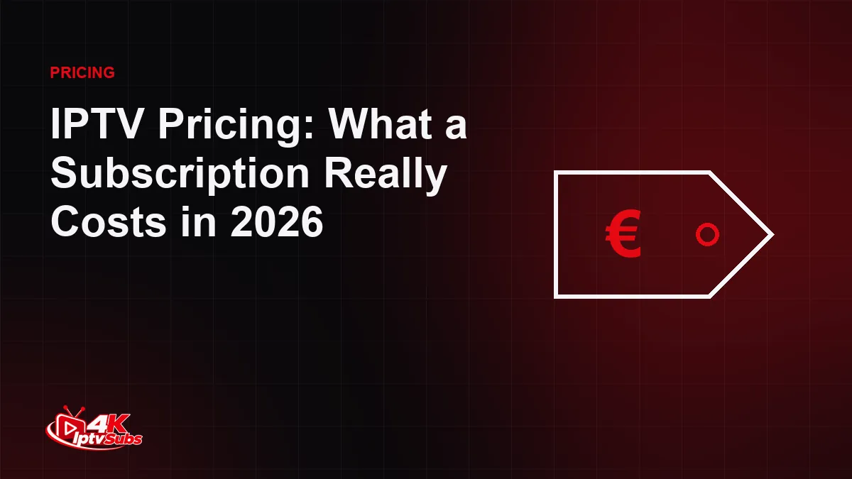 Price tag illustration next to a TV screen, representing IPTV subscription costs