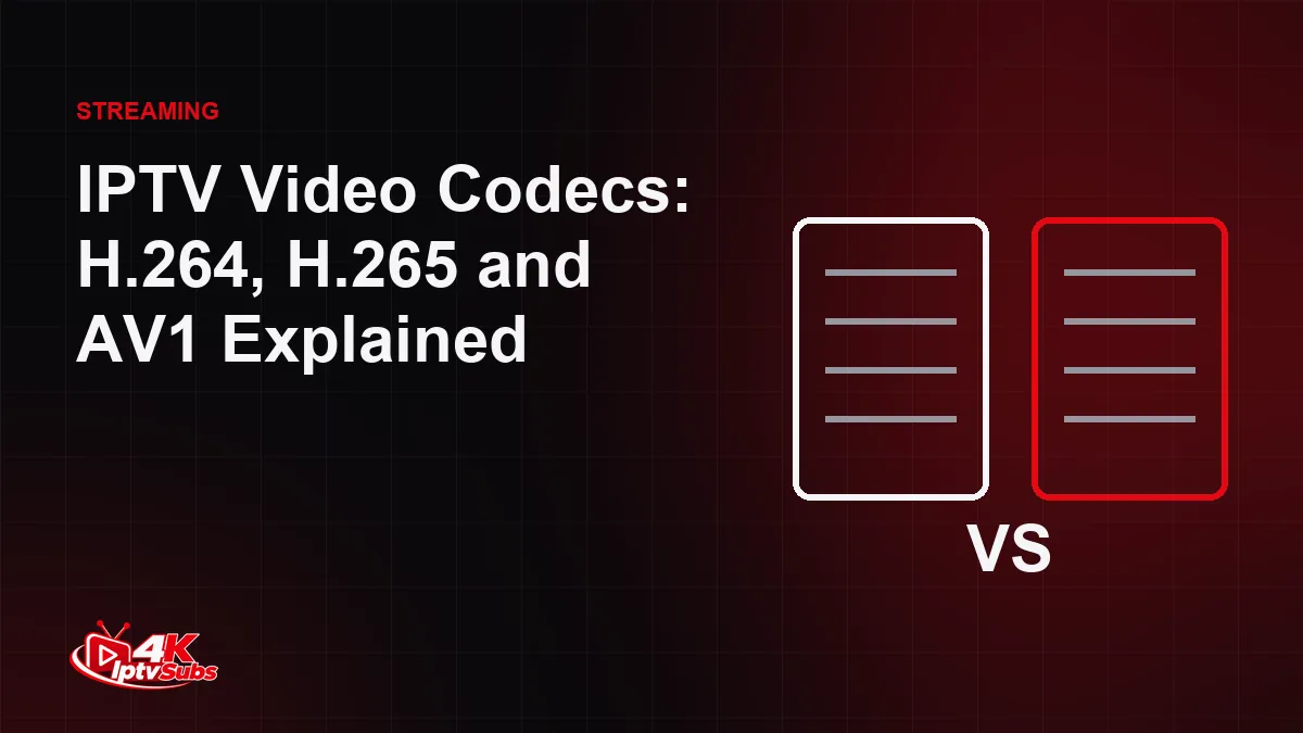 Comparison cards illustrating H.264, H.265 and AV1 video codecs
