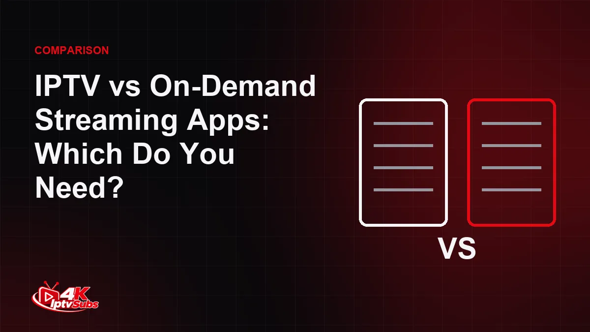 Two comparison cards illustrating live IPTV versus on-demand streaming apps