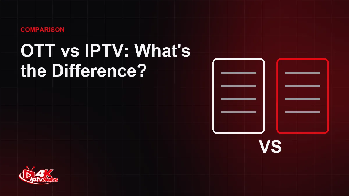 Side-by-side comparison cards illustrating OTT and IPTV delivery