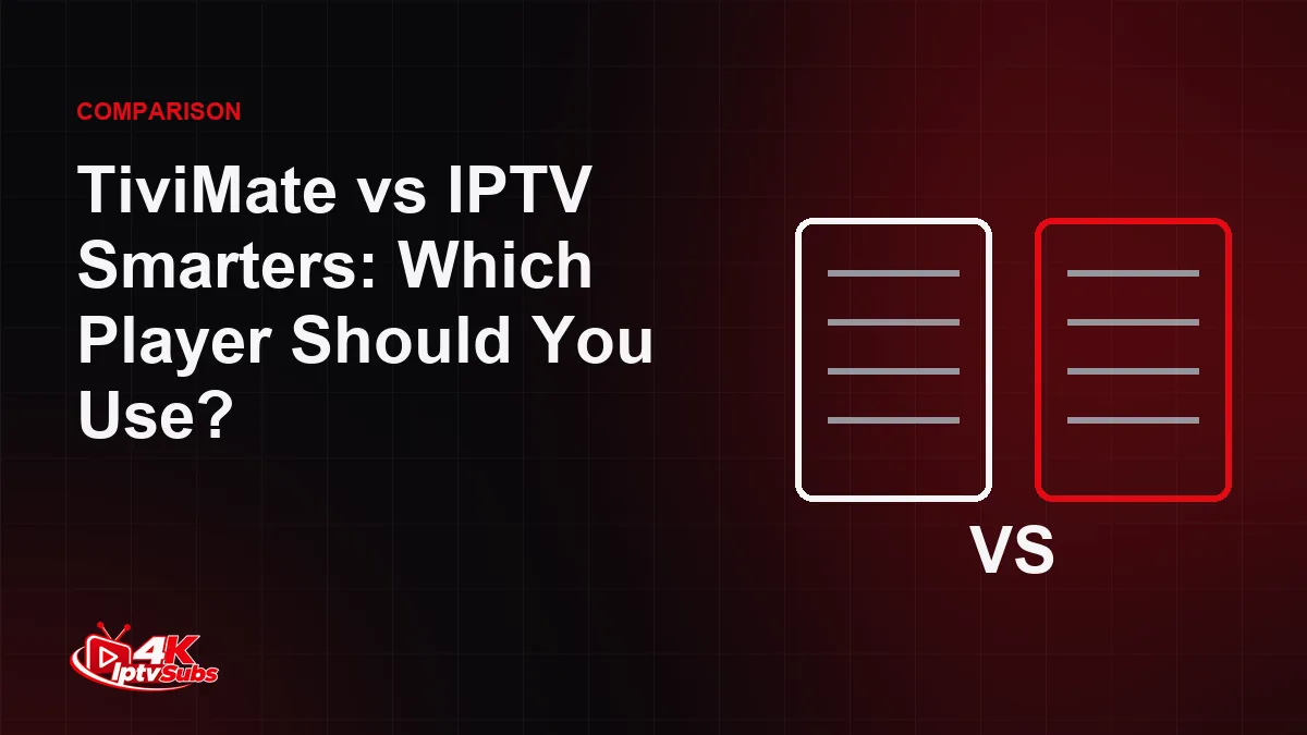 Two comparison cards illustrating TiviMate versus IPTV Smarters